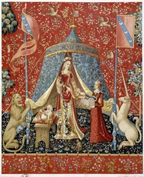 De dame met de eenhoorn. Reproductie van een wandtapijt uit 1500 - facsimile