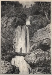 De Linklater-waterval - 19e eeuw illustratie voor de historische roman 