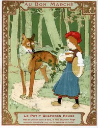 Roodkapje ontmoet de wolf - Bon Marché reclame-etiket