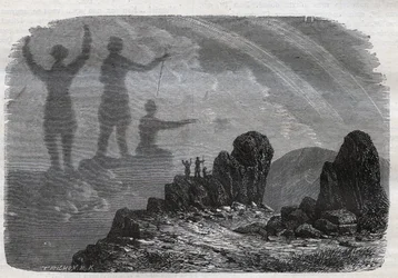 Het spook van de Brocken in de Harzbergen (gravure uit 1877)