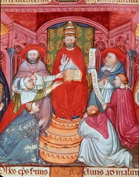 De tegenpaus Clemens VII (Robert de Genève) (1342-1394) die zijn wetten uitroept
