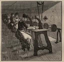 De kunst van de edelsteenbewerking: facetteren en polijsten van diamant. Gravure uit 1885 in “Les arts et métiers illustrés” door Adolphe BITARD