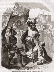 De moord op de hertog van Bourgondië, Jean sans Peur, op de brug van Montereau - in „Histoire de France“ van Anquetil, Parijs
