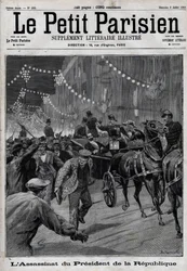 De moord op de president van de republiek Sadi Carnot (1837-1894) door de Italiaanse anarchist Sante Caserio op 24 juni