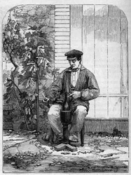 Het bottelen van Champagnewijn. Gravure uit 1864.