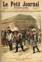 De weddenschap van de kolenhandelaren, zakken van 100 kilogram dragend, de weddenschap bestaat uit het te voet verbinden van Parijs en Corbeil (32 kilometer), winnaar Jean Labas maakte de race in 14 uur (12 uur voor op de tweede). Gravure in 