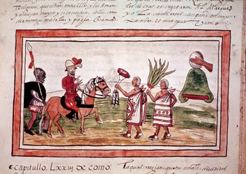 De verovering van Mexico door de Spaanse conquistador Hernando Cortes (Hernan of Fernando Cortes of Cortez)