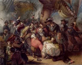 De dood van admiraal De Ruyter - dood van Michel de Ruyter (Michiel Adriaenszoon de Ruyter) (1607-1676), luitenant-admiraal-generaal van de Verenigde Provinciën, zeeheld die een belangrijke rol speelde tijdens de Engels-Nederlandse oorlogen van de 17e eeuw