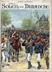 Het feest van 14 juli: Commandant Marchand leidt de Senegalese ruiters. Gravure in 