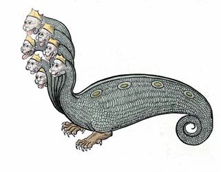 De hydra met de zeven koppen is een waterslang met een hondenlichaam