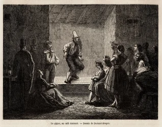 De jitter, in een danscafé, tekening door Durand Brager, ter illustratie van een excursie naar de arme Londense wijken in 1862, door L.Simonin. Gravure in 