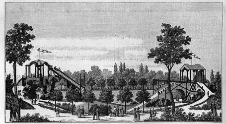 De sprong van Niagara naar de Ruggieri-tuin, rue Saint-Lazare in Parijs rond 1824. in 