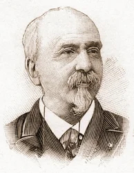 De leden van de Académie Française in 1895: portret van Victor Cherbuliez, romanschrijver, toneelschrijver, essayist, Franse literair criticus.