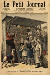 De kooplieden en hun boulevarddisplays op de dag van het jaar in Parijs. Gravure in Le petit journal 2/01/1892. Selva