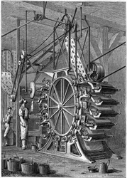 De nieuwe behangdrukmachine. Gravure in het illustere tijdschrift 