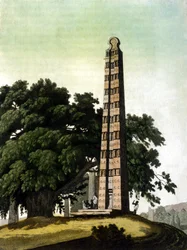 De obelisk van Axum (Aksoum) naar Rome gebracht door de Italianen in 1937. Il Costume antico e moderno, Jules Ferrario, Milaan 1820.