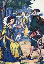 De dwaasheid van de prinses hield de hovelingen op afstand. Anonieme illustratie voor 