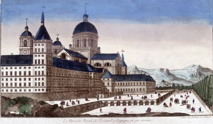 Het koninklijke klooster van de Escorial in Spanje, gezien van achteren
