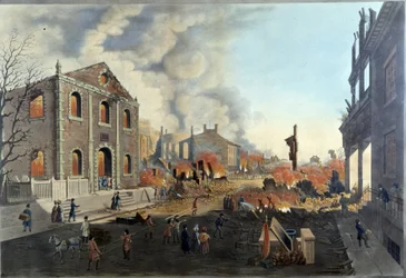 De ruïnes na de Grote Brand van New York van 16-17 december