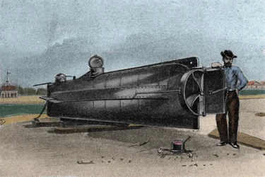 De onderzeeër (submarine) CSS H. L. Hunley gebruikt door de marine van de Geconfedereerde Staten tijdens de Secessieoorlog. 1861-1865 Gravure uit de 19e eeuw