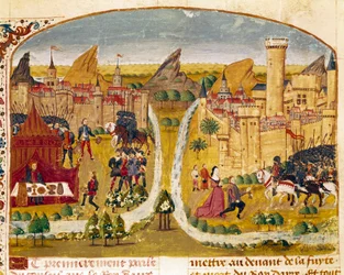 De overgave van een stad in Mesopotamië. Miniatuur uit 
