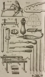 Gereedschap voor het maken en laden van raketten, gravure uit Grand Art d