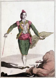 Toreador kostuum, de beroemde Joaquin Costillares, na het omverwerpen van de stier, in 1825