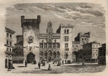 Stadhuis van Narbonne - Languedoc-Roussillon-Midi-Pyrénées - Frankrijk - gravure in 