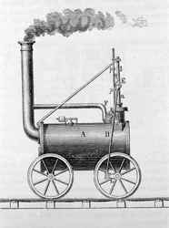 Trevithick locomotief. 19e-eeuwse gravure.