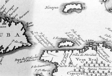 Turtle Island en Santo Domingo van een 17e-eeuwse kaart door Pierre Vandier.