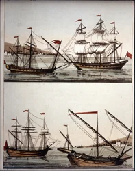 Typische boten van de barbaarse piraten, - in 