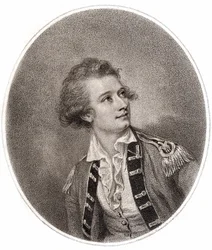 Vicente Lunardi, een Italiaanse luchtvaartpionier, die de eerste ballonvaart in Engeland maakte op 14 september 1784. Gravure uit het einde van de 18e eeuw.