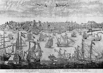 Uitzicht op Lissabon, gravure, Portugal
