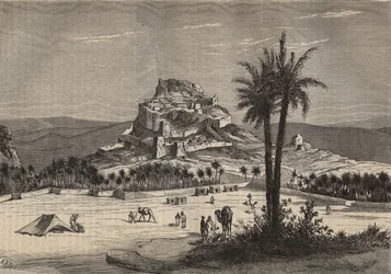 Uitzicht op Oued el Golea in Algerije in het zuiden van de provincie Oran aan het eind van de 19e eeuw - gravure