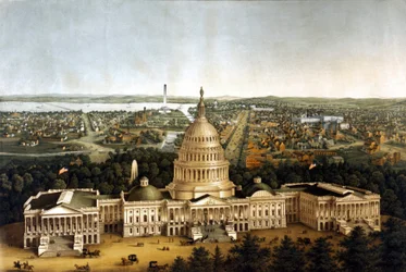 Uitzicht op Washington en het Witte Huis in een uitvoering van 1820