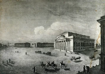 Uitzicht op het Bolshoi Theater in Moskou rond 1840. Rusland
