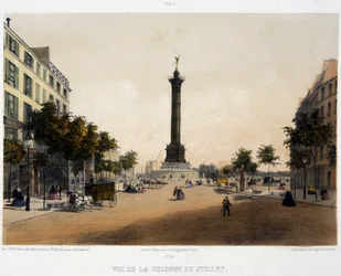 Uitzicht op de kolom van juli (Place de la Bastille) vanaf Boulevard Beaumarchais