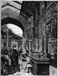 Zicht op het museum van vergelijkende architectuur, in het Palais du Trocadero in Parijs in 1882. Gravure in "The Illustrous World" nr. 1314 van 3 juni