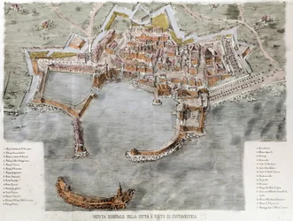 Uitzicht op de haven van Civitavecchia nabij Rome. 19e eeuw.