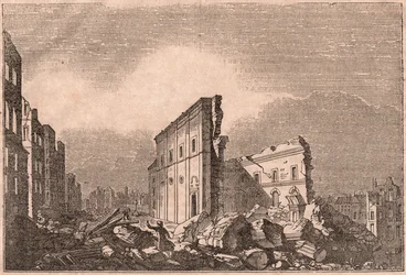 Uitzicht op de ruïnes van St. Paul, na de aardbeving van 1755, Lissabon, Portugal