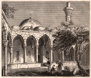 Uitzicht op de ruïnes van een moskee in Payas (of Bayas) in Syrië, nabij Aleppo