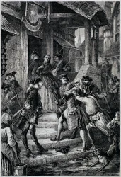 Voltaire (1694 - 1778) gearresteerd in Frankfurt in 1753 op bevel van Frederik II - in Histoire de France van de vroegste tijden tot 1789 door M. Guizot