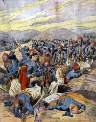 Oorlog 1914 - 1918: Afrikaanse ruiters van het Franse koloniale leger in de duinen van Vlaanderen. 1914.