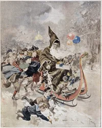 Aquarel die de Kerstman afbeeldt. 
