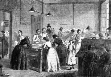 Vrouwenwerkplaats Typografen in Parijs in 1865