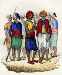 Zouaven, inheemse tirailleurs van het Franse leger van Afrika, getraind in 1830. In 