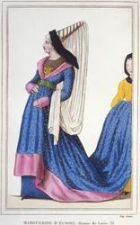 Portret van Margaretha van Schotland, Dauphine van Frankrijk - Dochter van Jacobus I, Koning van Schotland en vrouw van Lodewijk XI. 1418-1445, gravure uit 1830