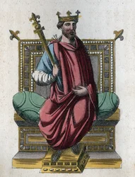 Portret van Otto I, ook bekend als Otto de Grote (912-973), keizer van het Heilige Roomse Rijk (Otto I van het Heilige Rijk, Otto de Grote; Ottone I di Sassonia, detto Ottone il Grande) - gravure uit ‘Usi e Costumi di Tutti i Popoli dell
