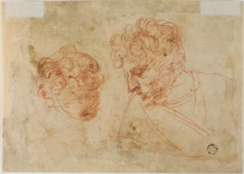 Twee schetsen van hoofden (recto); Twee schetsen van gedrapeerde vrouw (verso)