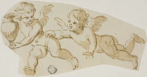 Putto die een andere Putto achtervolgt die een vaas draagt
